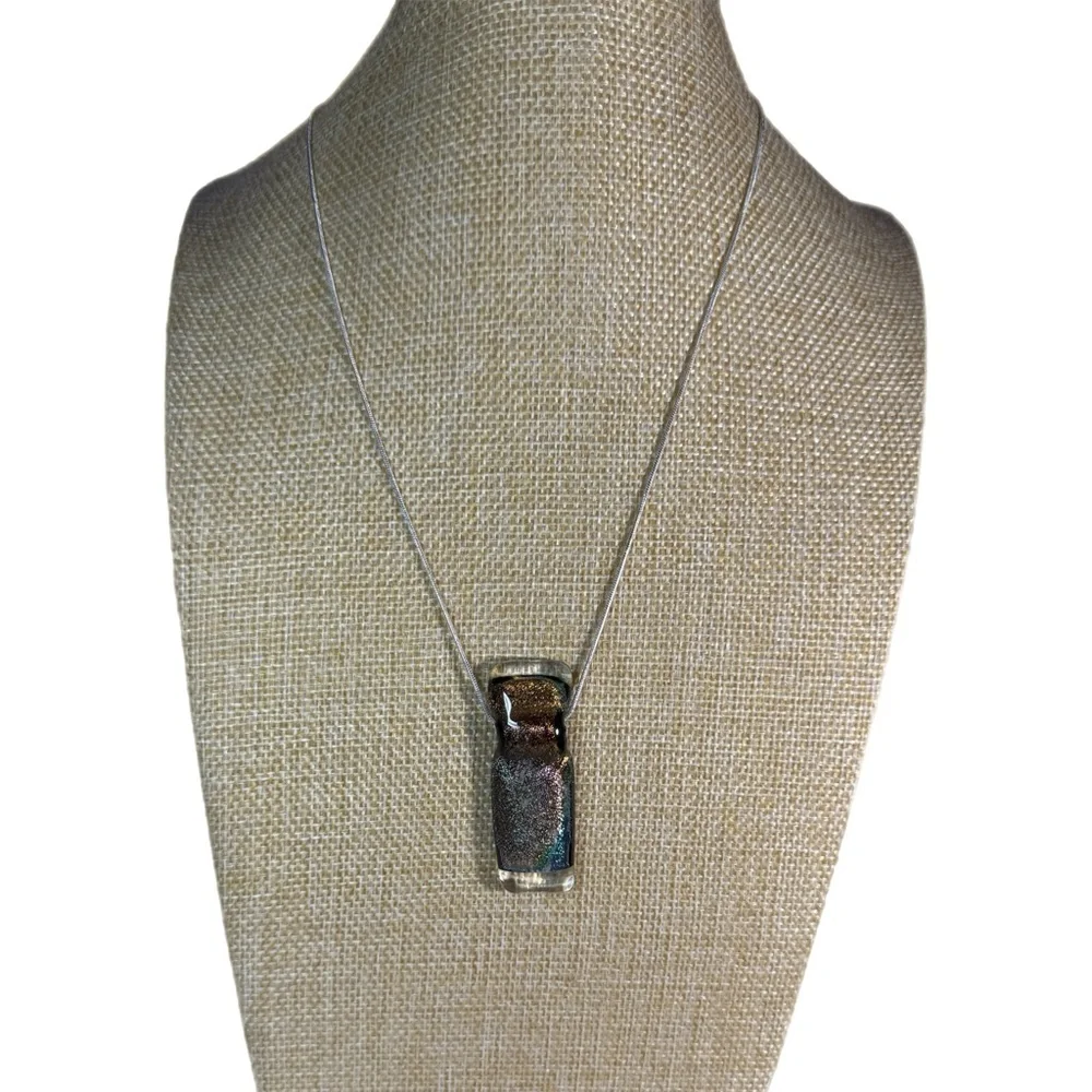 Handcrafted Fused Dichroic Glass Pendant‎ and Chain